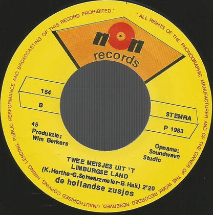 De Hollandse Zusjes : Groeten Vanuit Nederland / Twee Meisjes Uit 'T Limburgse Land (7", Single)