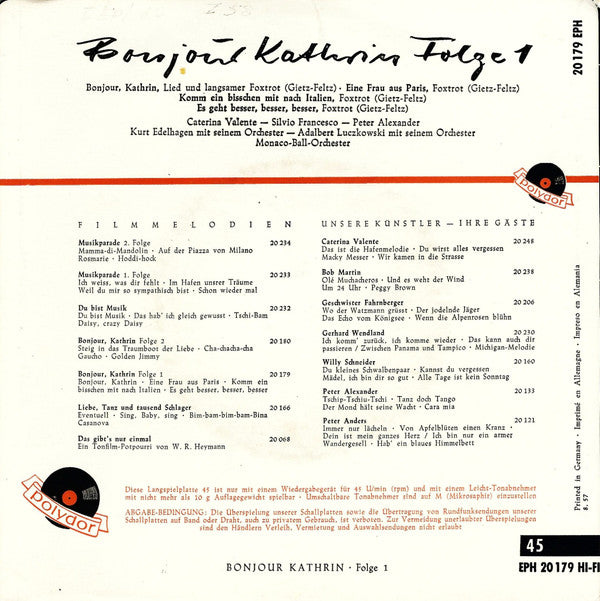 Caterina Und Silvio : Bonjour Kathrin Folge 1 (7", EP, Mono, RP)
