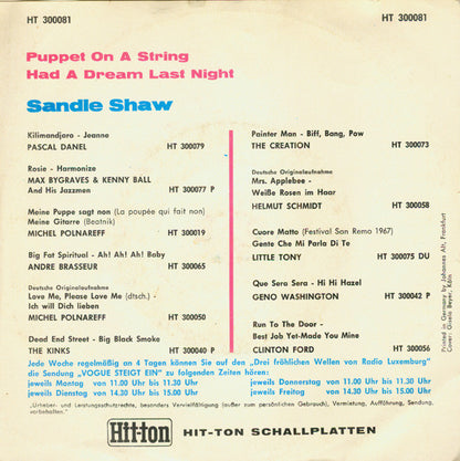 Sandie Shaw : Puppet On A String (7", Single, Mono)