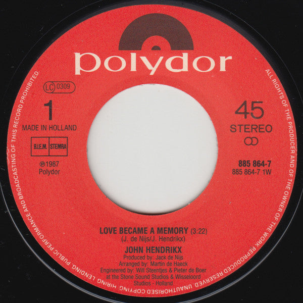 John Hendrikx : Love Become A Memory (7", Single)