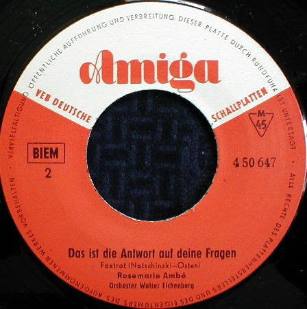 Rosemarie Ambé : Ganz Egal, Ob Die Sonne Heut' Scheint / Das Ist Die Antwort Auf Deine Fragen (7", Single, Mono)