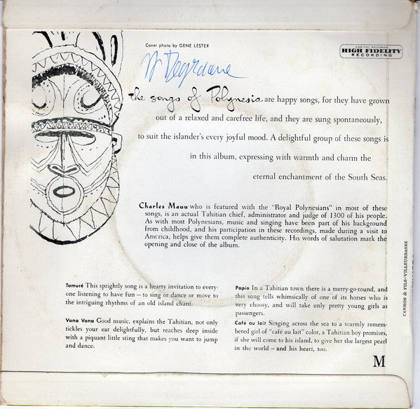 The Royal Polynesians Featuring Charles Mauu : Polynesia! - Native Songs And Dances From The South Seas - Part 1 (7", EP)