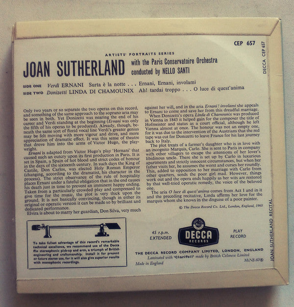 Joan Sutherland With Orchestre De La Société Des Concerts Du Conservatoire Directed By Nello Santi : Recital (7", EP, Comp)