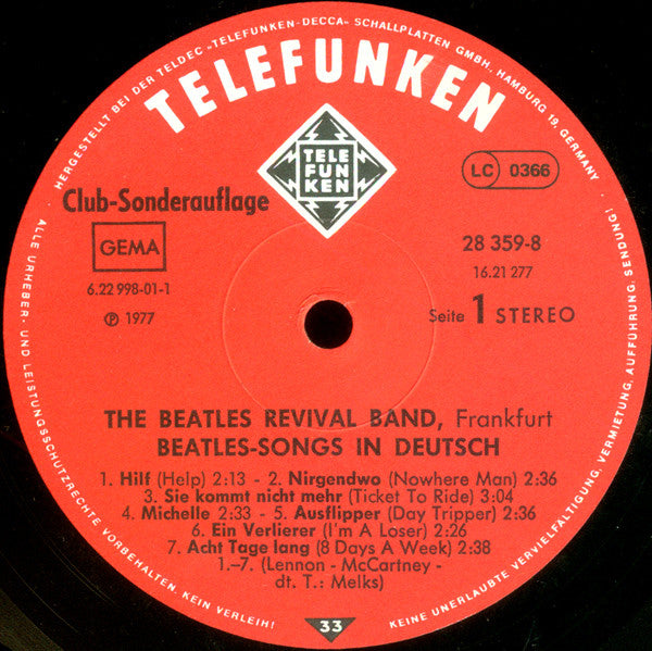 The Beatles Revival Band Frankfurt* : Beatles Songs In Deutsch (LP, Album, Club)