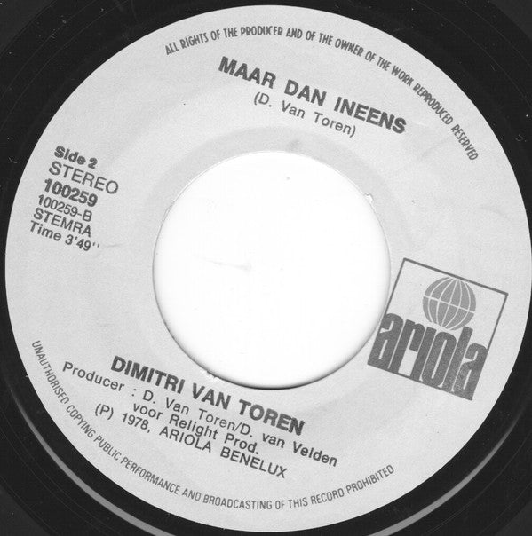 Dimitri Van Toren : Jij Past Precies In Mn Wereld / Maar Dan Ineens (7", Single)