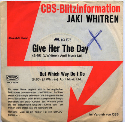 Jaki Whitren : Give Her The Day (7", Single, Promo)