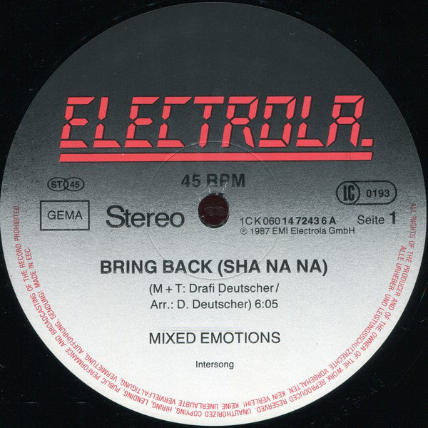 Mixed Emotions : Bring Back (Sha Na Na) (Extended Sha na na-Mix) (12")