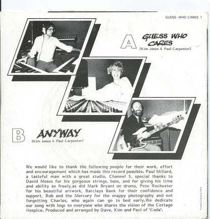Kim Jones (12), Paul Carpenter (4), David Moses (8), Graham Walker (20) : Guess Who Cares (7", Single)