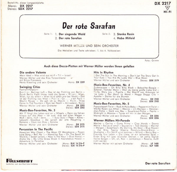 Werner Müller Und Sein Orchester : Der Rote Sarafan (7", EP, Mono)