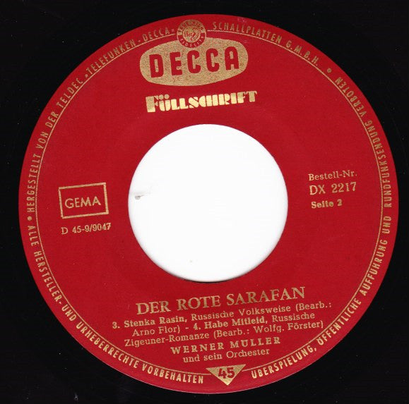 Werner Müller Und Sein Orchester : Der Rote Sarafan (7", EP, Mono)