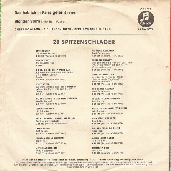 Chris Howland : Das Hab Ich In Paris Gelernt (7", Single)