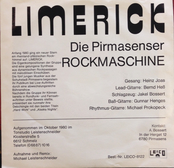 Limerick : Hard Work / Alaska Nights (7")