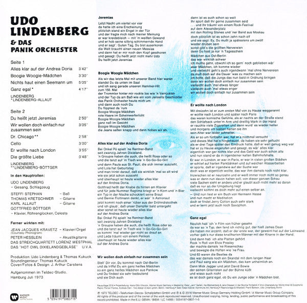 Udo Lindenberg Und Das Panikorchester : Alles Klar Auf Der Andrea Doria (LP, Album, RE)