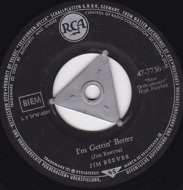 Jim Reeves : I Know One / I'm Gettin' Better (7", Single)