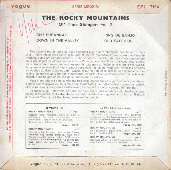 Rocky Mountains Ol' Time Stompers : Vol. 2 (7", EP, RE)