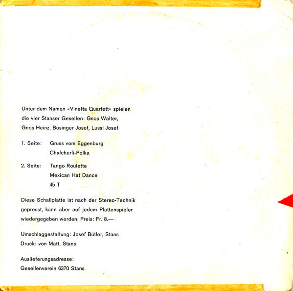 Mundharmonika-Quartett Vinetta : Stanser Gesellen Quartett (7")