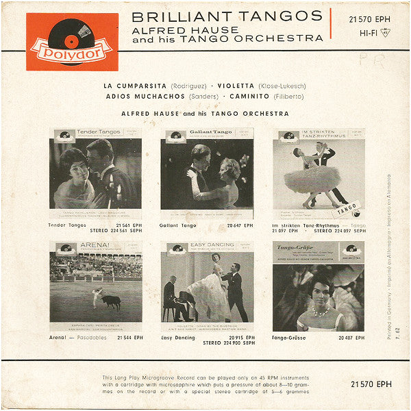 Alfred Hause And His Tango Orchestra : Brilliant Tangos (7", EP)