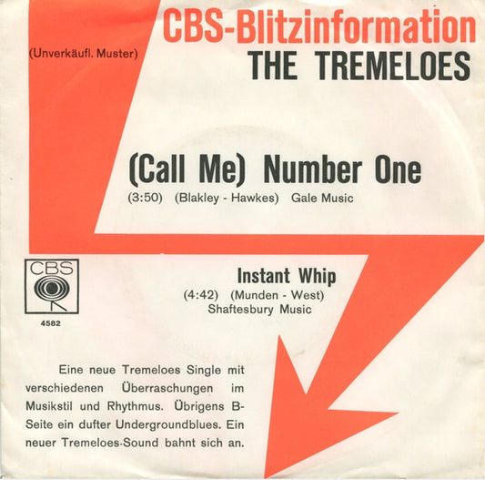 The Tremeloes : (Call Me) Number One (7", Single, Promo)