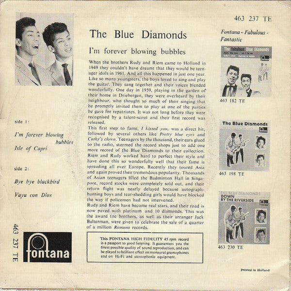 The Blue Diamonds : I'm Forever Blowing Bubbles (7")