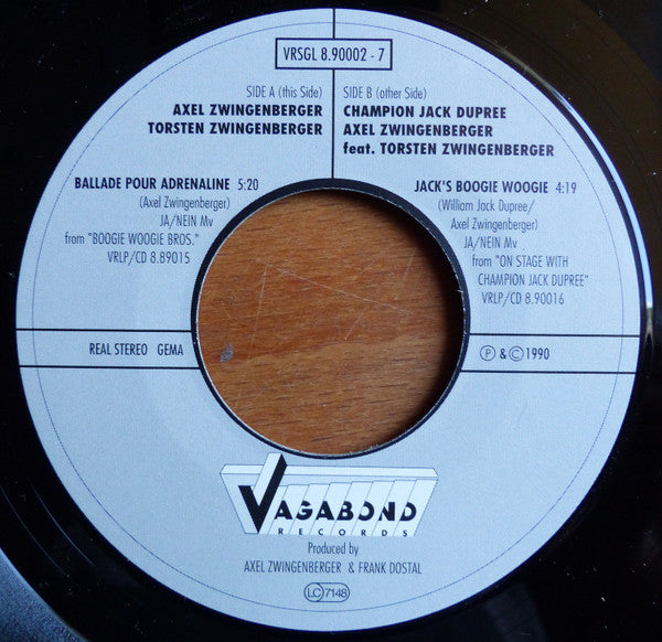 Axel Zwingenberger And  Champion Jack Dupree Feat. Torsten Zwingenberger : Ballade Pour Adrenaline / Jack's Boogie Woogie (7", Single)