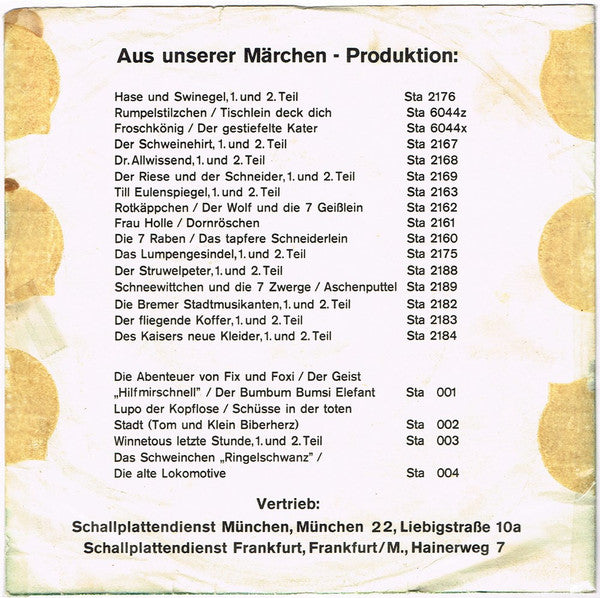 Gebrüder Grimm : Hase Und Swinegel (7", Single)