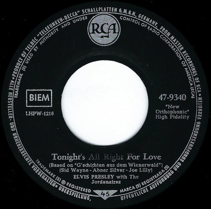 Elvis Presley : Muß I Denn, Muß I Denn (Wooden Heart) / G'schichten Aus Dem Wiener Wald (Tonight's All Right For Love) (7", Single, Mono, RE, S7 )