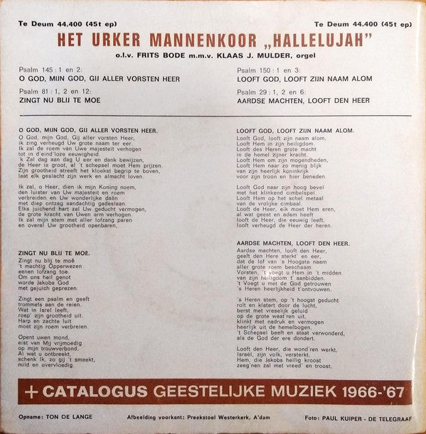 Het Urker Mannenkoor "Hallelujah" : Niet-Ritmische Psalmen (7", EP)