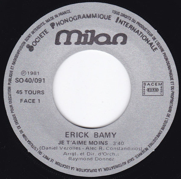 Erick Bamy : Je T'aime Moins (7", Single)