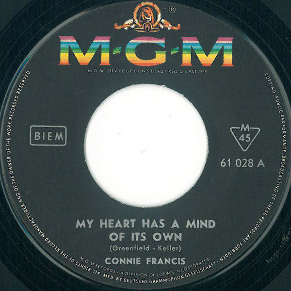 Connie Francis : My Heart Has A Mind Of Its Own (7", Single)