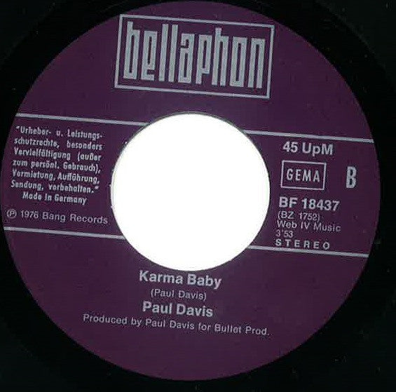 Paul Davis (3) : Thinking Of You (7", Single)