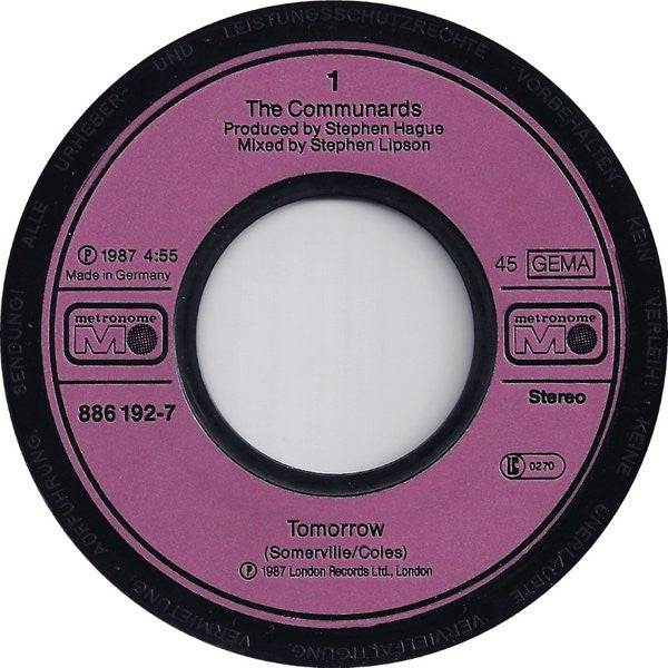 The Communards : Tomorrow (7", Single)