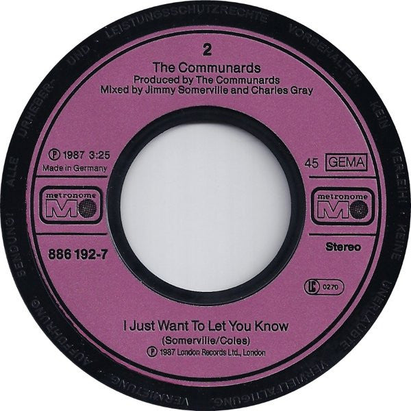 The Communards : Tomorrow (7", Single)