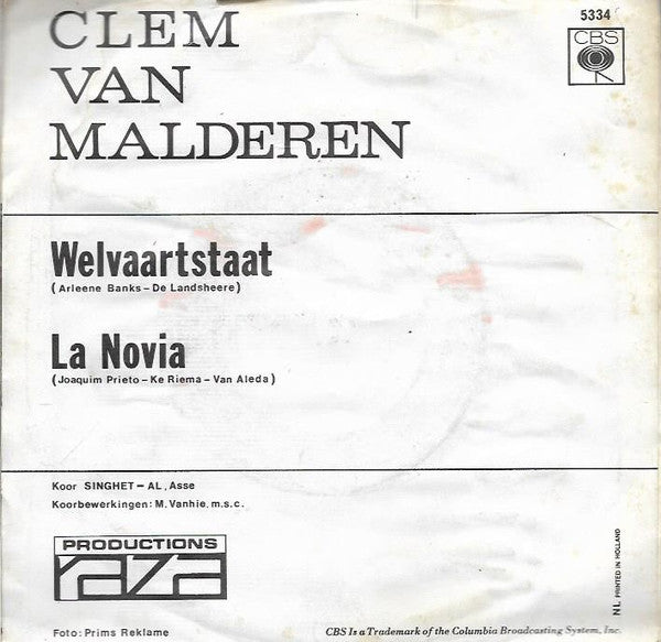 Clem van Malderen : Welvaartstaat / La Novia (7", Single, Kno)