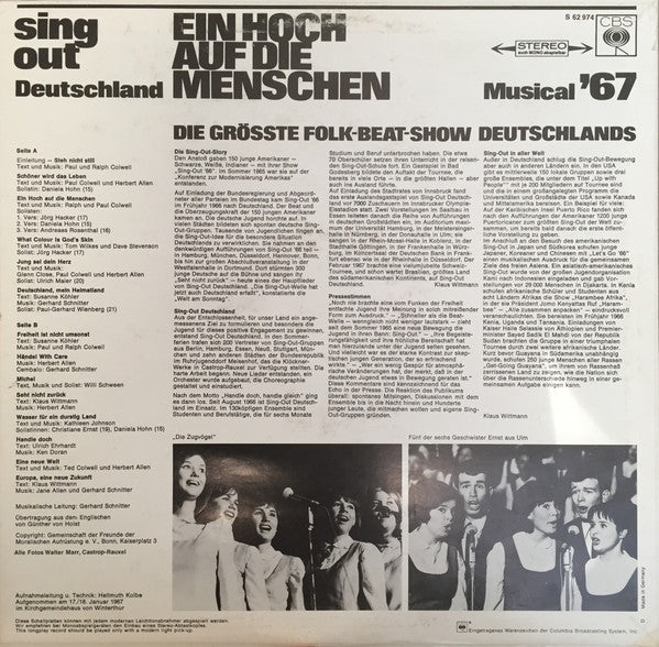 Sing Out Deutschland : Ein Hoch auf die Menschen - Die Größte Folk-Beat-Show Deutschlands  (LP, Album)