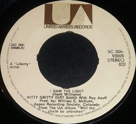 Nitty Gritty Dirt Band : I Saw The Light (7", Single, Pur)