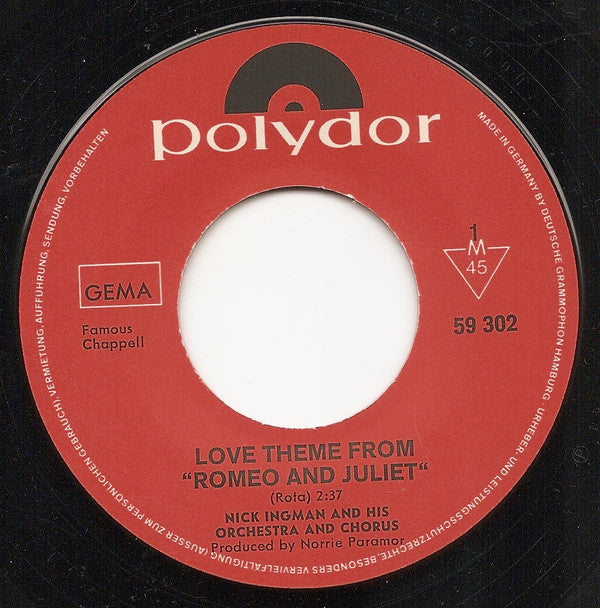 Nick Ingman Orchestra And Nick Ingman Chorus : Love Theme From "Romeo And Juliet" (7", Single, Mono)