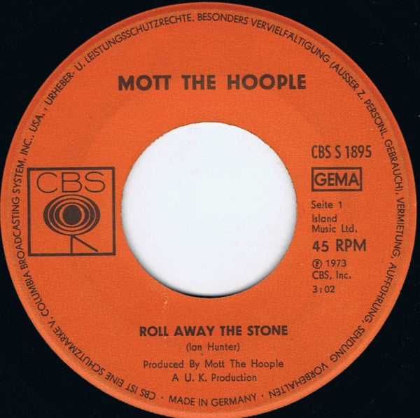 Mott The Hoople : Roll Away The Stone (7", Single)