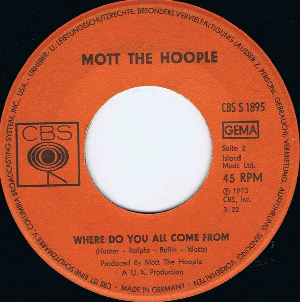 Mott The Hoople : Roll Away The Stone (7", Single)