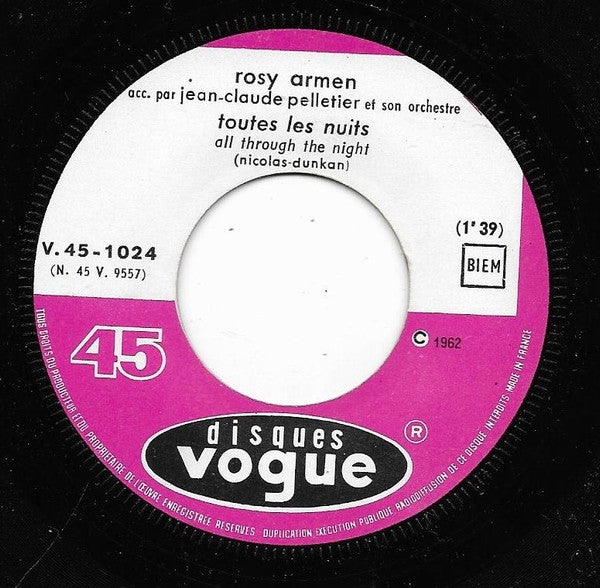 Rosy Armen Acc. Par Jean-Claude Pelletier Et Son Orchestre : Cuando Calienta El Sol (7", Single)