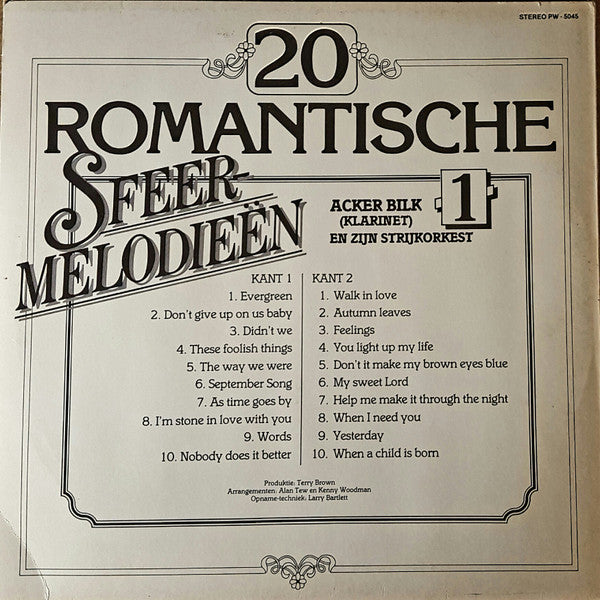 Acker Bilk His Clarinet And Strings : 20 Romantische Sfeer-Melodieën (LP, Album)